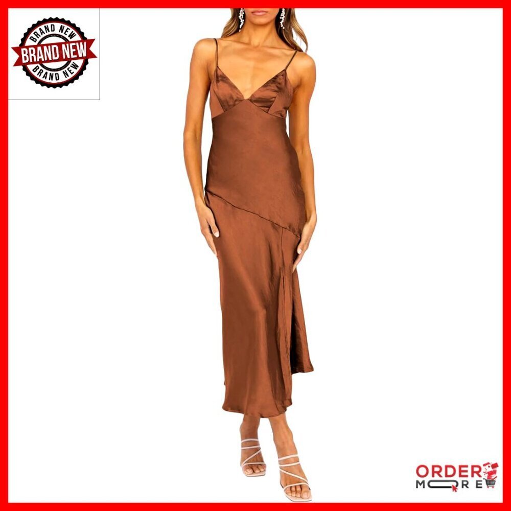 Satin Slip Midi Dress Elegant Wedding Guest Formal Evening Party Adjustable